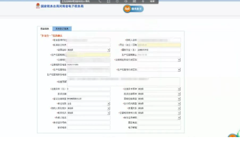 部分信息會自動提取到工商的信息，紅色星號為必填項需要補充完整。